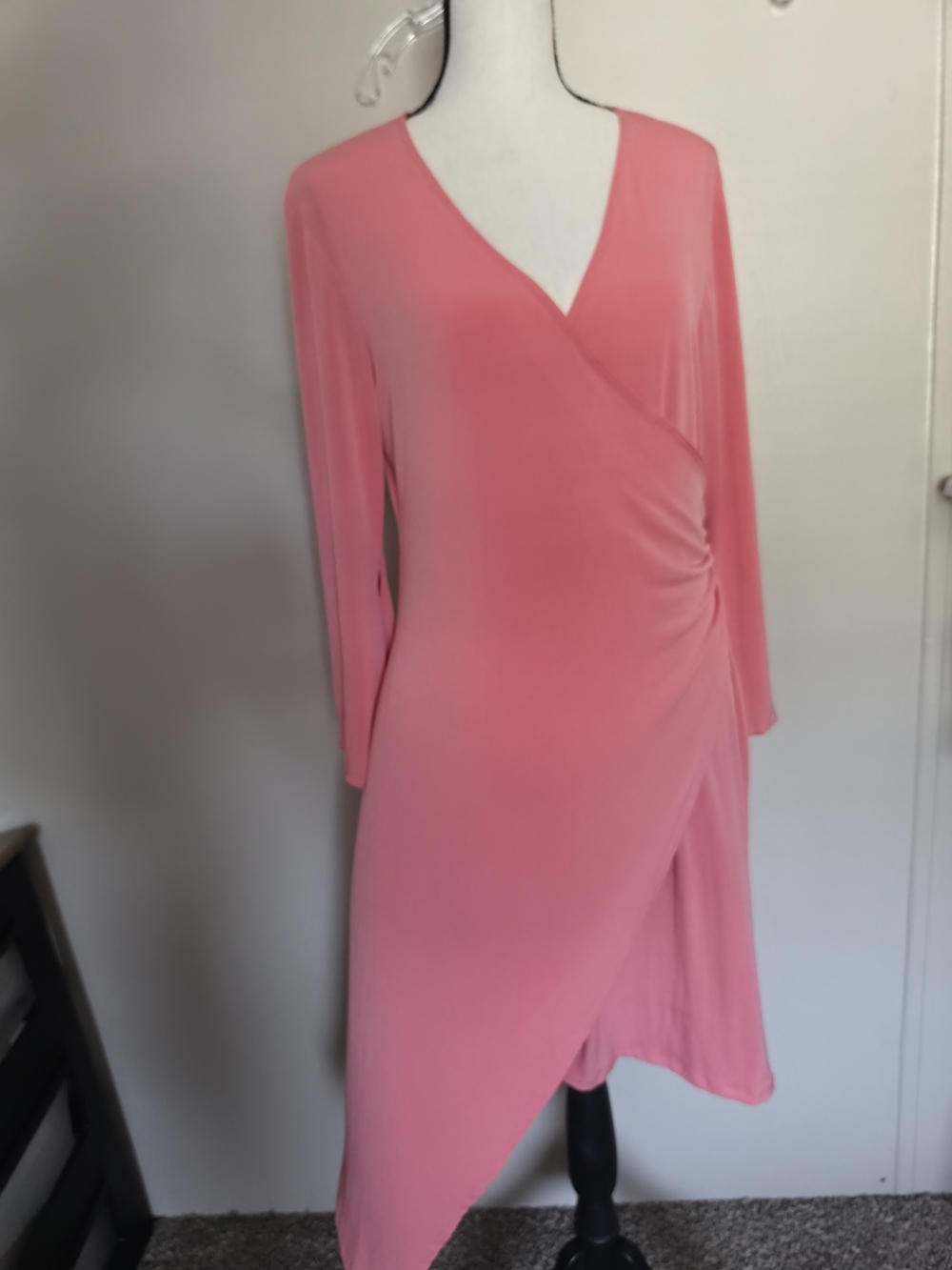 MKM Designs Coral-Pink Asymmetrical Wrap Dress